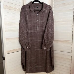 Brown Plaid Long Sleeve Shirt Dress
